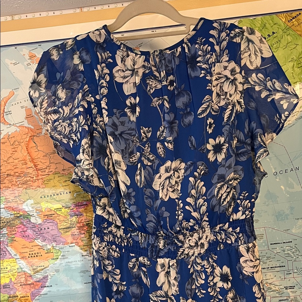 London Times Blue Floral High Low Dress - Picture 6 of 7